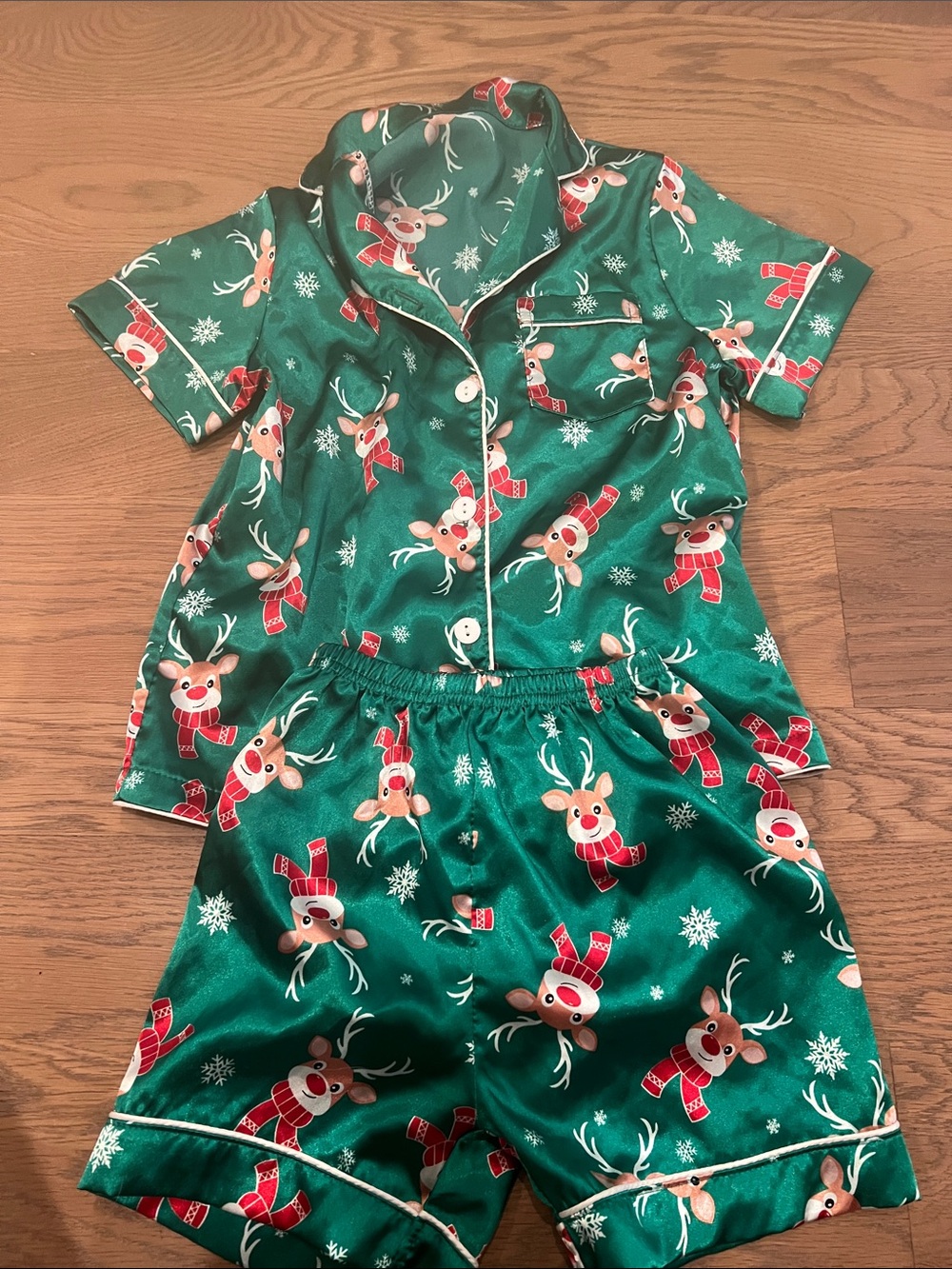 Kids Green Reindeer Holiday Pajama Set